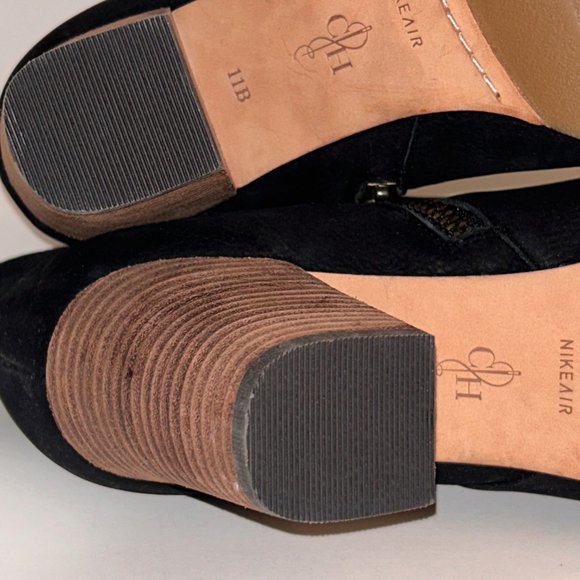 Cole Haan Black Cassidy Suede Leather Boots Size 11 Stacked Wooden Heel Nike Air - Picture 8 of 13